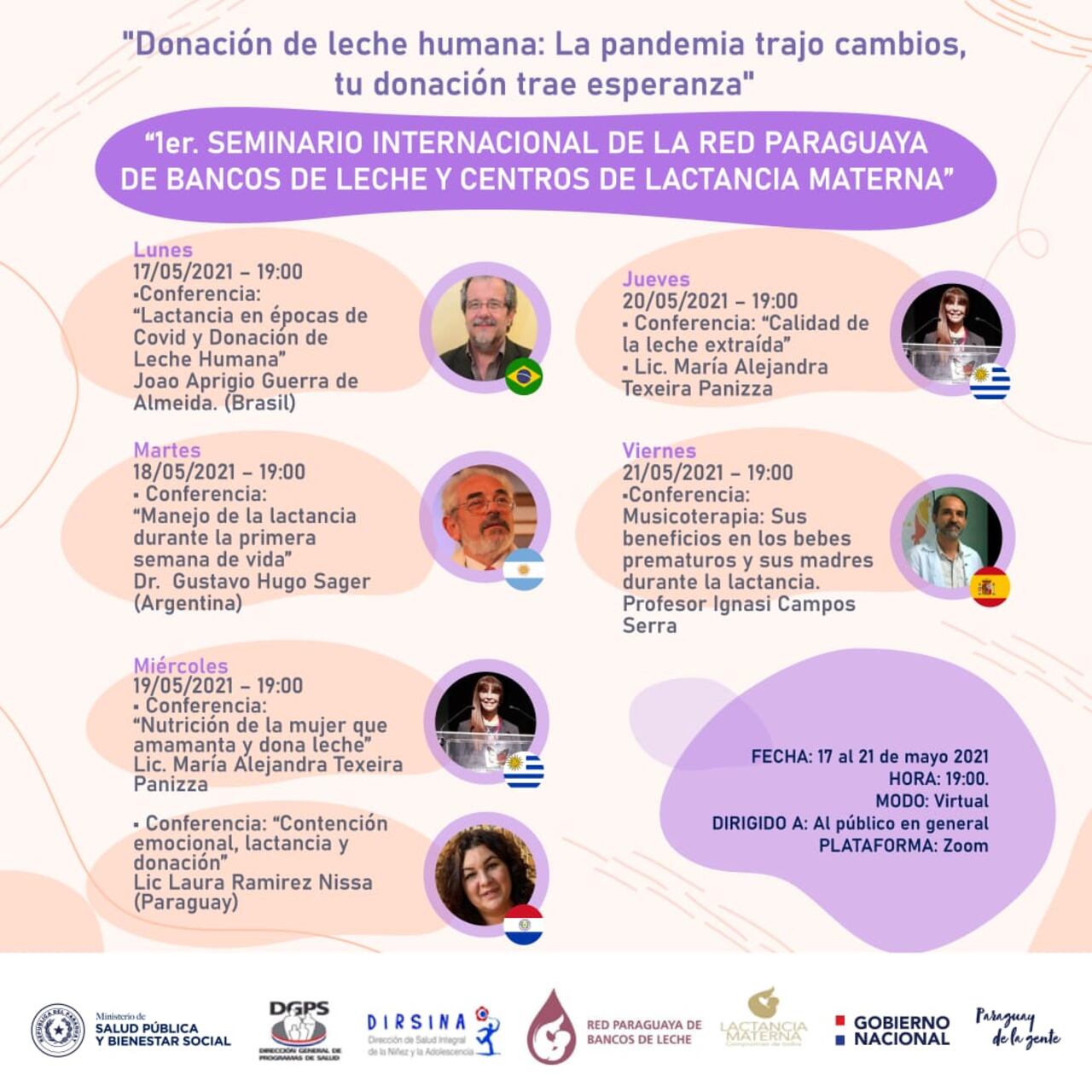 xponentes de Argentina, Brasil, España, Paraguay y Uruguay abordarán diferentes temas del 17 a 21 de mayo. Foto: MSPBS