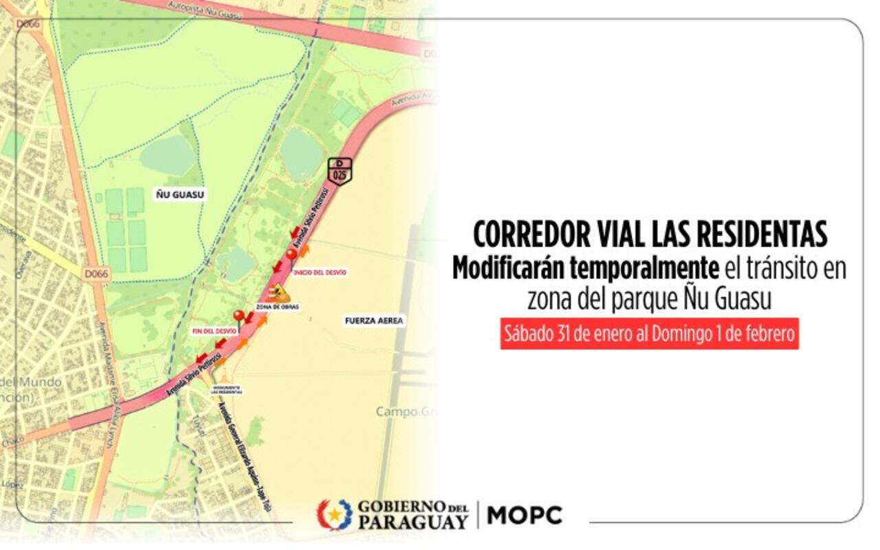 MOPC anuncia cambio temporal en el tránsito en zona del parque Ñu Guasu. Foto: MOPC