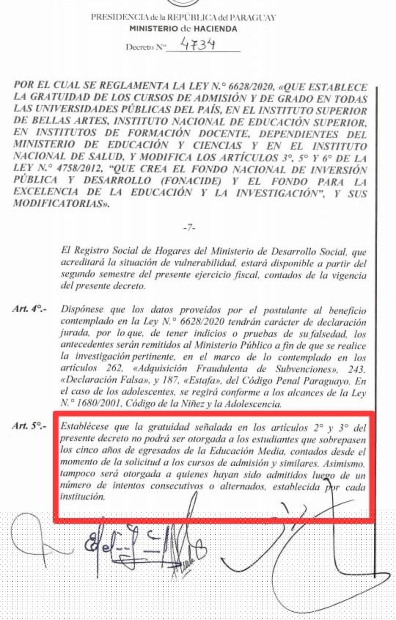 Gratuidad no será otorgada a quienes hayan sido admitidos luego de un número de intentos consecutivos.