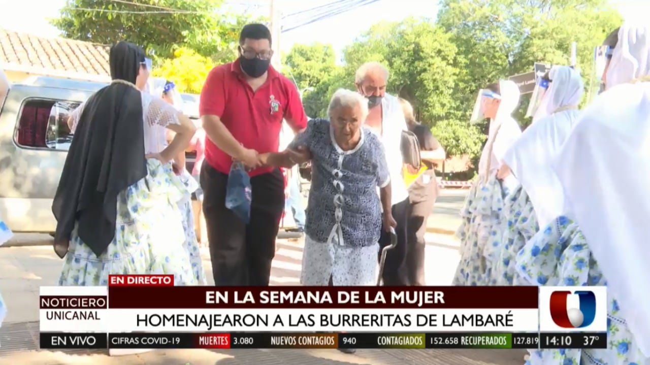 Homenajean a burreritas de Lambaré por el Día de la Mujer Paraguaya. Foto: Captura de Video