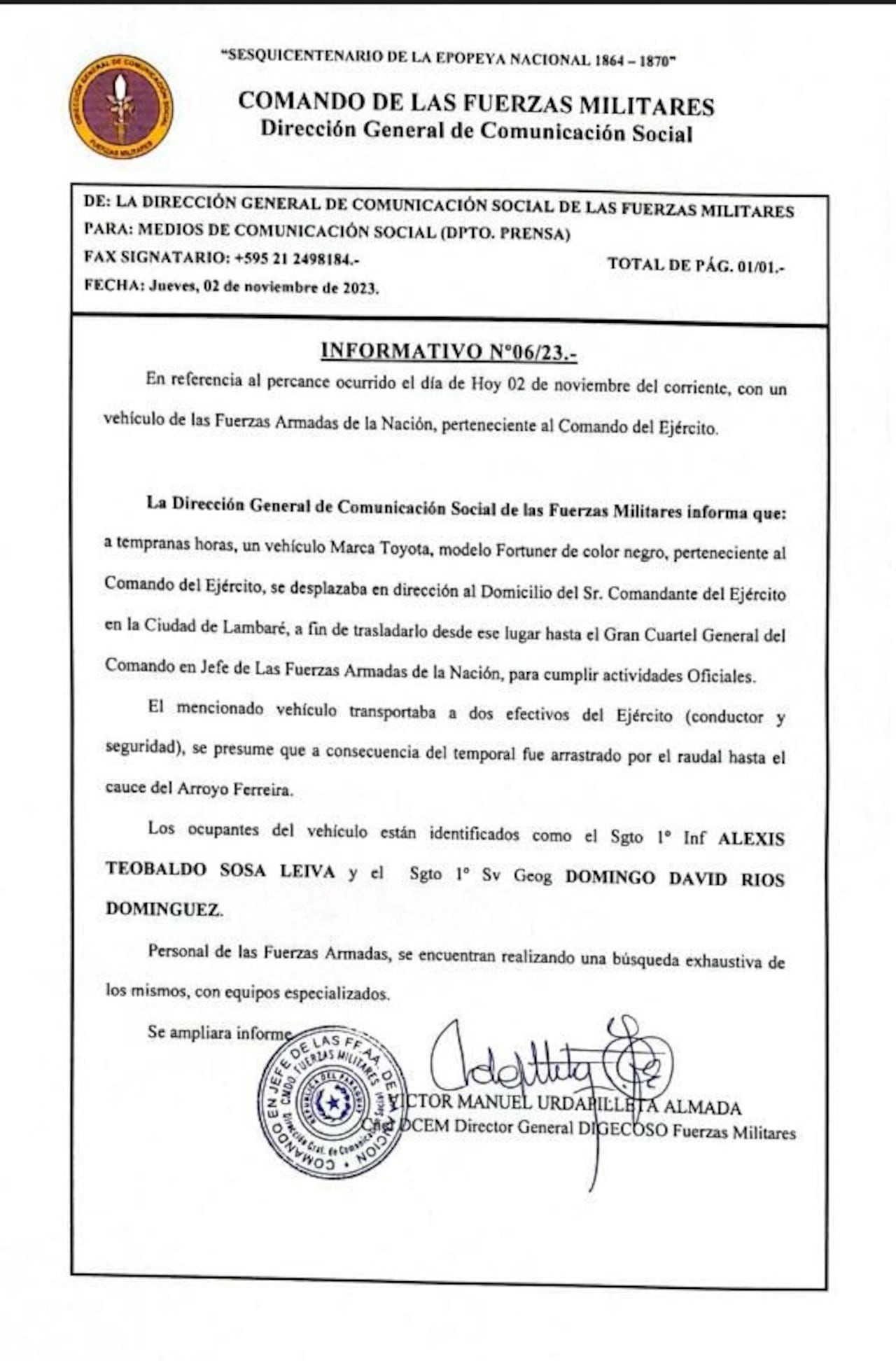Comunicado. Foto: Gentileza.